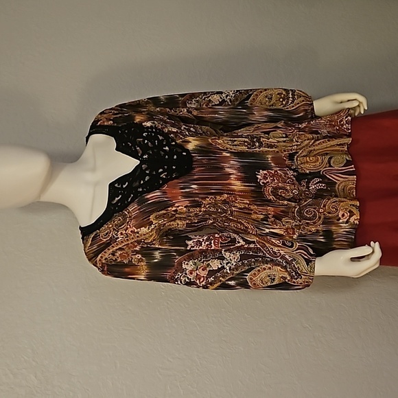 Vtg NEW YORK CITY Design Retro 1970s Paisley Metallic Crochet Peplum Poet Blouse - Picture 2 of 8